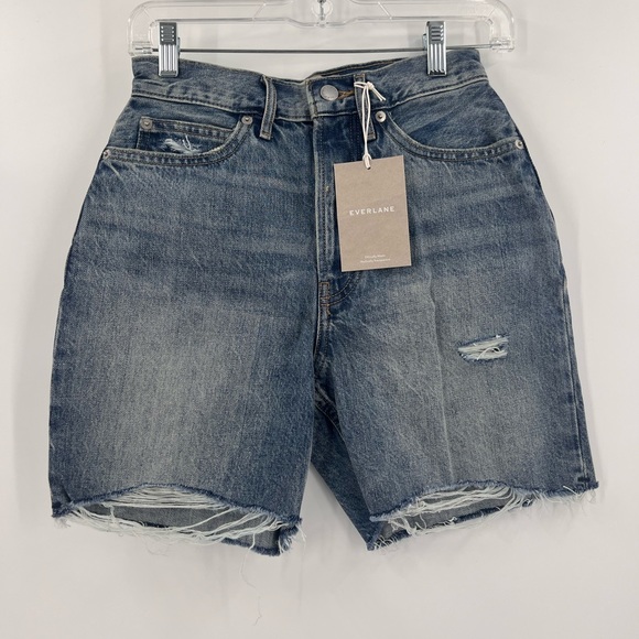 Everlane The Rigid Way High Jean Shorts Womens Size 25 Button Fly Distressed - Picture 1 of 12